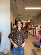 Genevieve Polka Dot Scarf Top-apparel-Hayden-The Funky Zebra Ames, Women's Fashion Boutique in Ames, Iowa