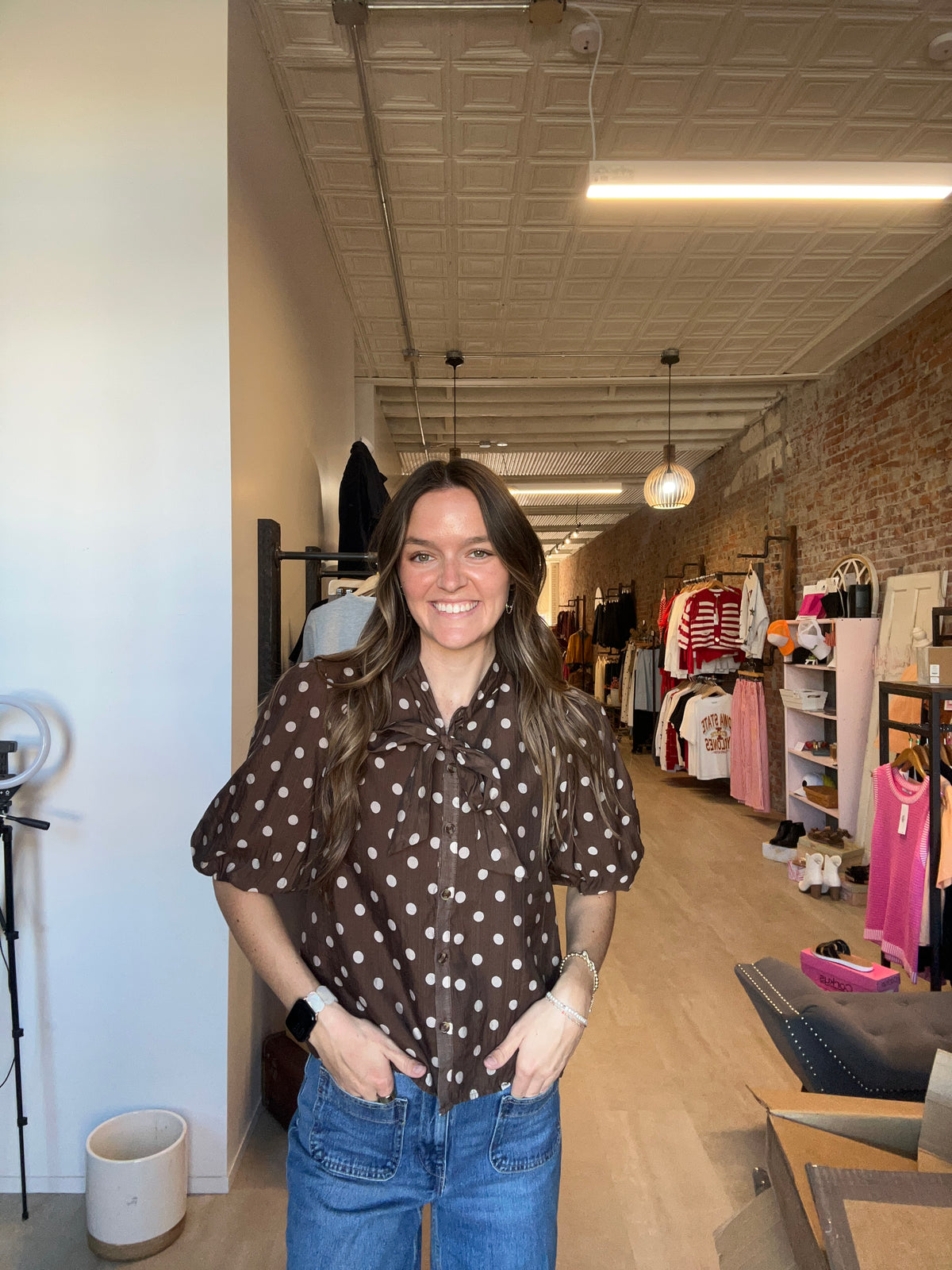 Genevieve Polka Dot Scarf Top-apparel-Hayden-The Funky Zebra Ames, Women's Fashion Boutique in Ames, Iowa