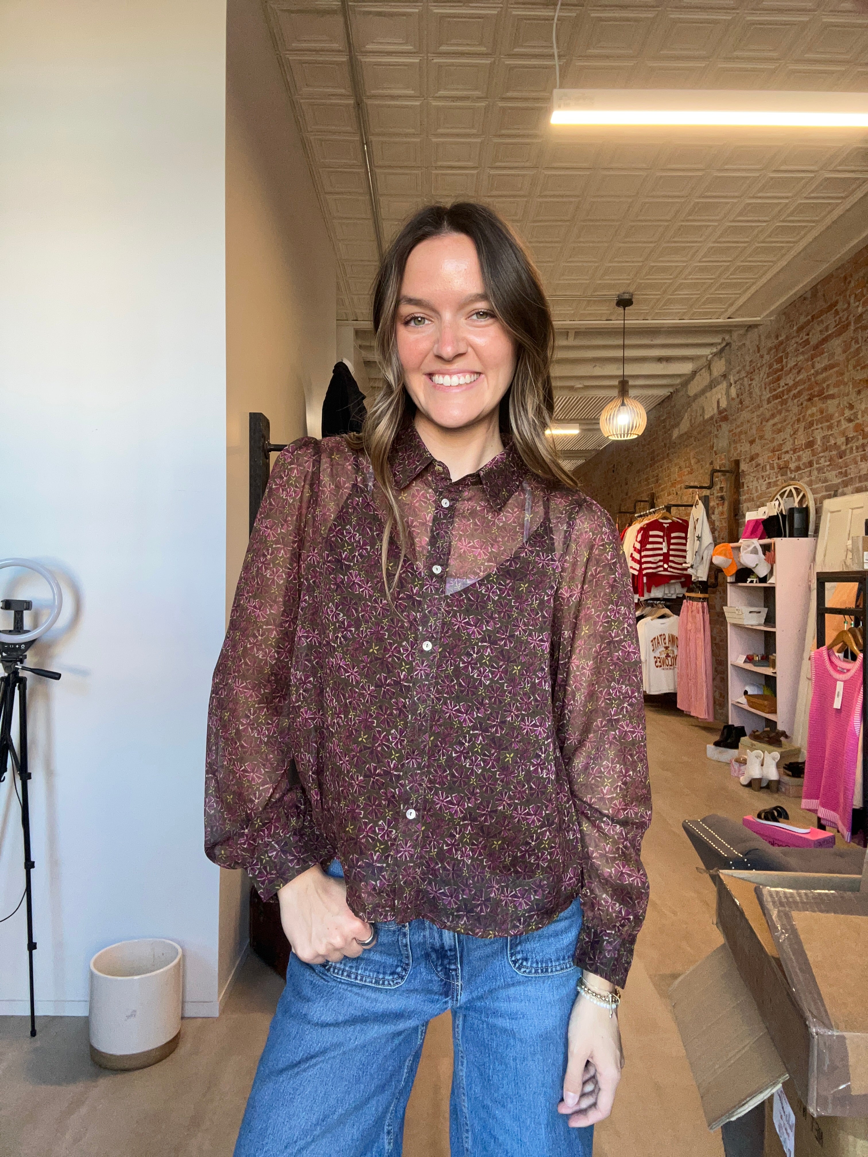 Mindy Semi-Sheer Blouse-apparel-Molly Bracken-The Funky Zebra Ames, Women's Fashion Boutique in Ames, Iowa