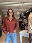 Jennifer Textured Sweatshirt-apparel-Doe and Rae-The Funky Zebra Ames, Women's Fashion Boutique in Ames, Iowa