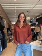 Jennifer Textured Sweatshirt-apparel-Doe and Rae-The Funky Zebra Ames, Women's Fashion Boutique in Ames, Iowa