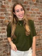 Kendra Olive Crew Neck Short Sleeve Sweater-Sweaters-Blu Pepper-The Funky Zebra Ames, Women's Fashion Boutique in Ames, Iowa
