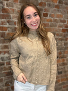 Jazzi Khaki Mock Neck Button Down Cardigan-Cardigans-Blu Pepper-The Funky Zebra Ames, Women's Fashion Boutique in Ames, Iowa