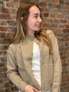 Jazzi Khaki Mock Neck Button Down Cardigan-Cardigans-Blu Pepper-The Funky Zebra Ames, Women's Fashion Boutique in Ames, Iowa