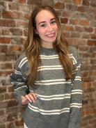 Sammi Charcoal Drop Sleeve Crew Neck Pullover-top-Blu Pepper-The Funky Zebra Ames, Women's Fashion Boutique in Ames, Iowa