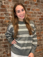 Sammi Charcoal Drop Sleeve Crew Neck Pullover-top-Blu Pepper-The Funky Zebra Ames, Women's Fashion Boutique in Ames, Iowa