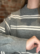 Sammi Charcoal Drop Sleeve Crew Neck Pullover-top-Blu Pepper-The Funky Zebra Ames, Women's Fashion Boutique in Ames, Iowa