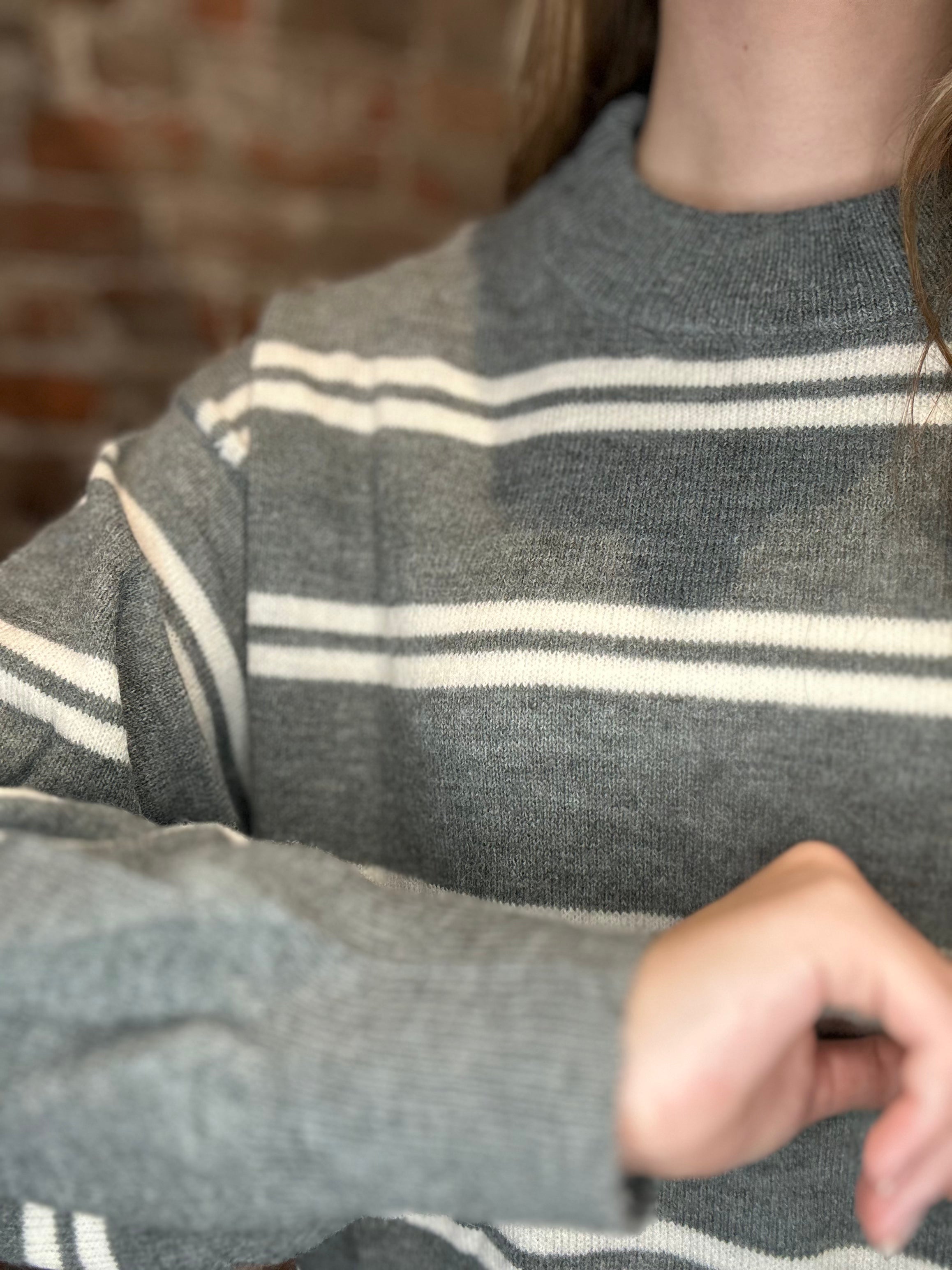 Sammi Charcoal Drop Sleeve Crew Neck Pullover-top-Blu Pepper-The Funky Zebra Ames, Women's Fashion Boutique in Ames, Iowa
