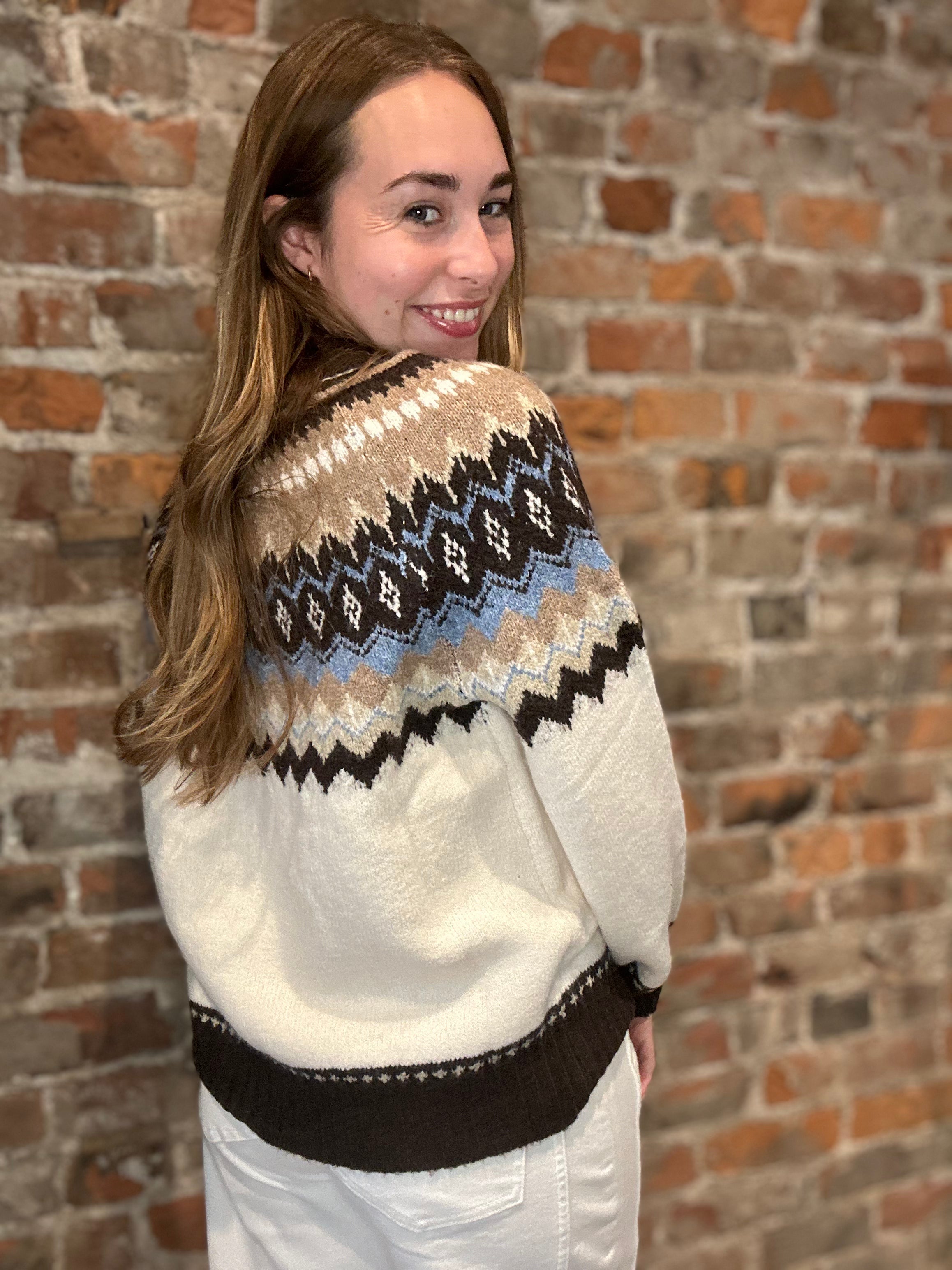 Lydia Brown Fair Isle Raglan Sweater-Sweaters-Blu Pepper-The Funky Zebra Ames, Women's Fashion Boutique in Ames, Iowa