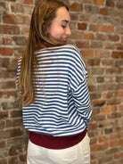 Victoria Slate Zip Neck Striped Sweater-top-Glam-The Funky Zebra Ames, Women's Fashion Boutique in Ames, Iowa