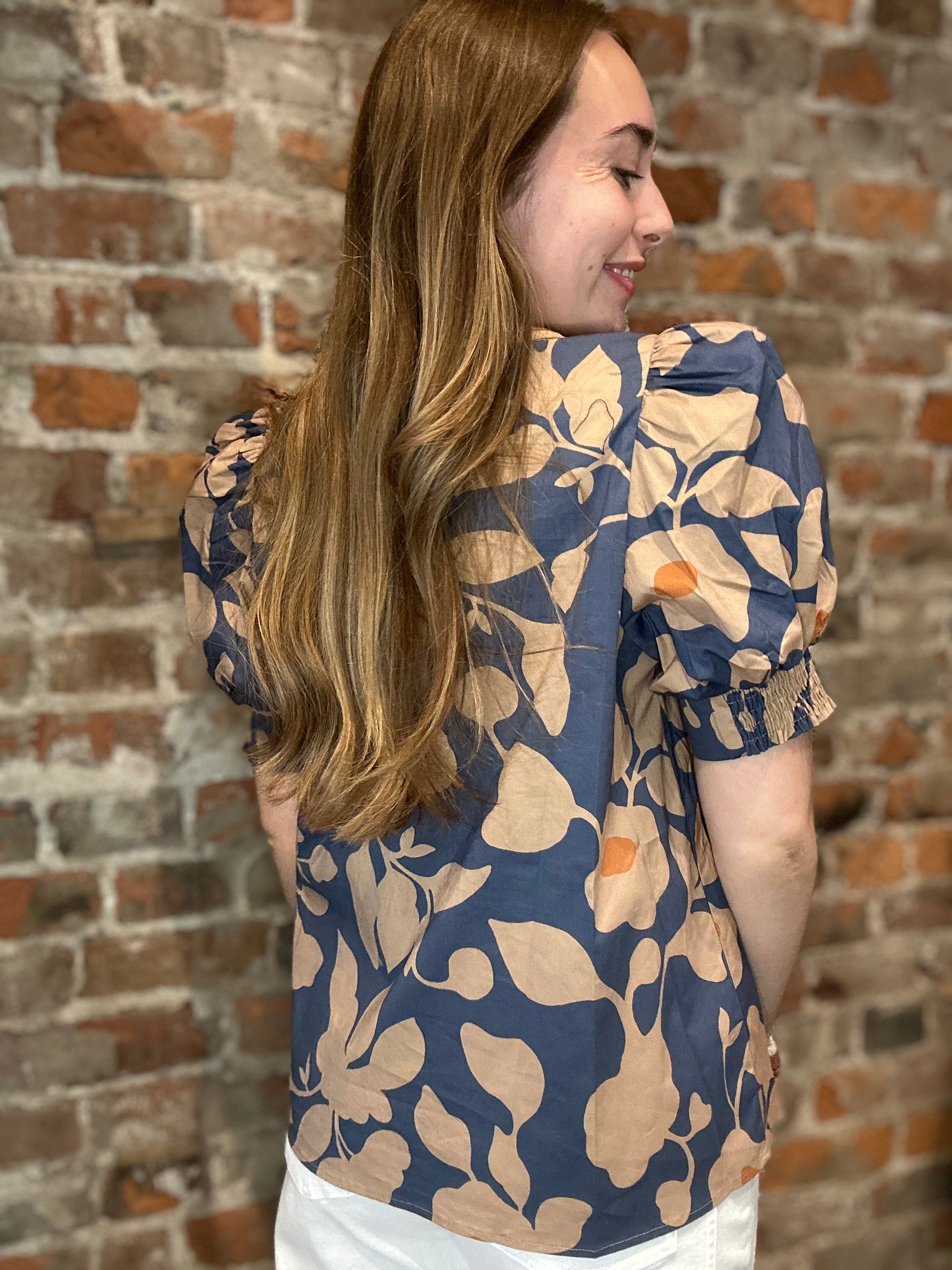 Minnie Dusty Blue Puff Sleeve Top-top-heimish-The Funky Zebra Ames, Women's Fashion Boutique in Ames, Iowa