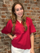 Lillyan Dark Red Short Sleeve Top-top-heimish-The Funky Zebra Ames, Women's Fashion Boutique in Ames, Iowa