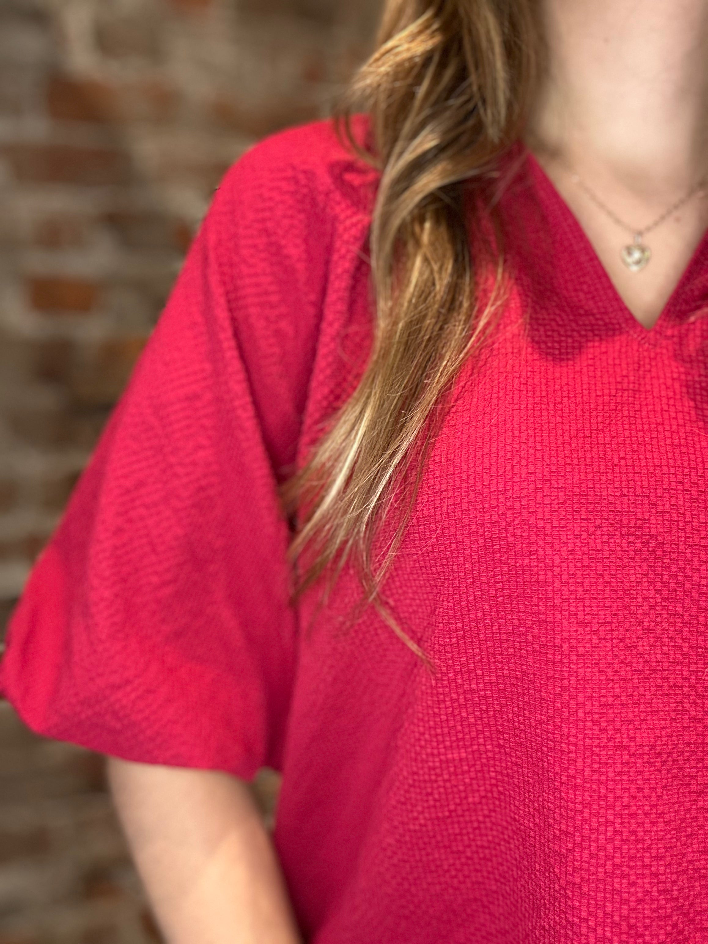 Lillyan Dark Red Short Sleeve Top-top-heimish-The Funky Zebra Ames, Women's Fashion Boutique in Ames, Iowa