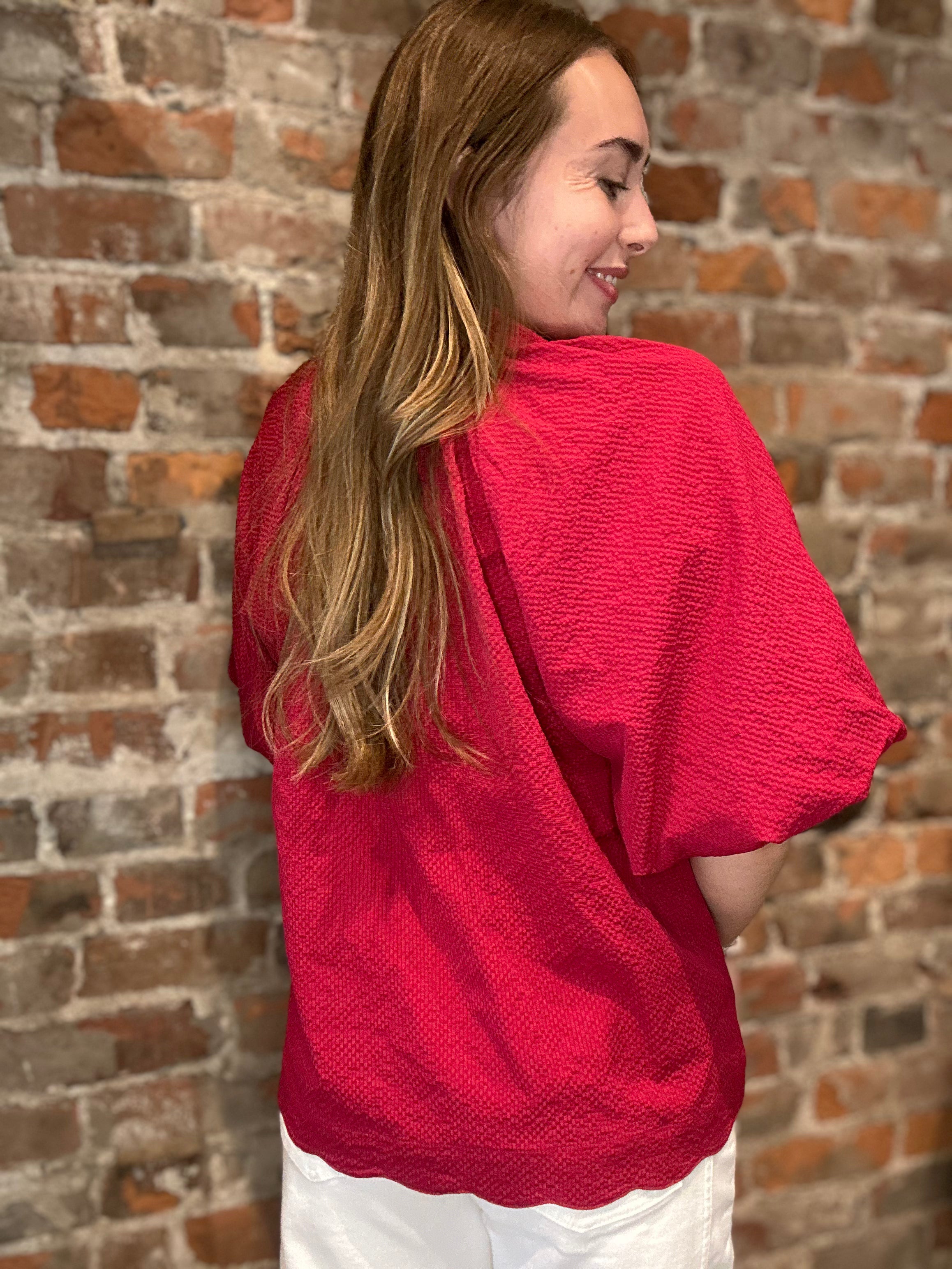 Lillyan Dark Red Short Sleeve Top-top-heimish-The Funky Zebra Ames, Women's Fashion Boutique in Ames, Iowa