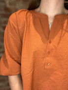 Brandi Rust Three Quarter Sleeve Top-top-heimish-The Funky Zebra Ames, Women's Fashion Boutique in Ames, Iowa
