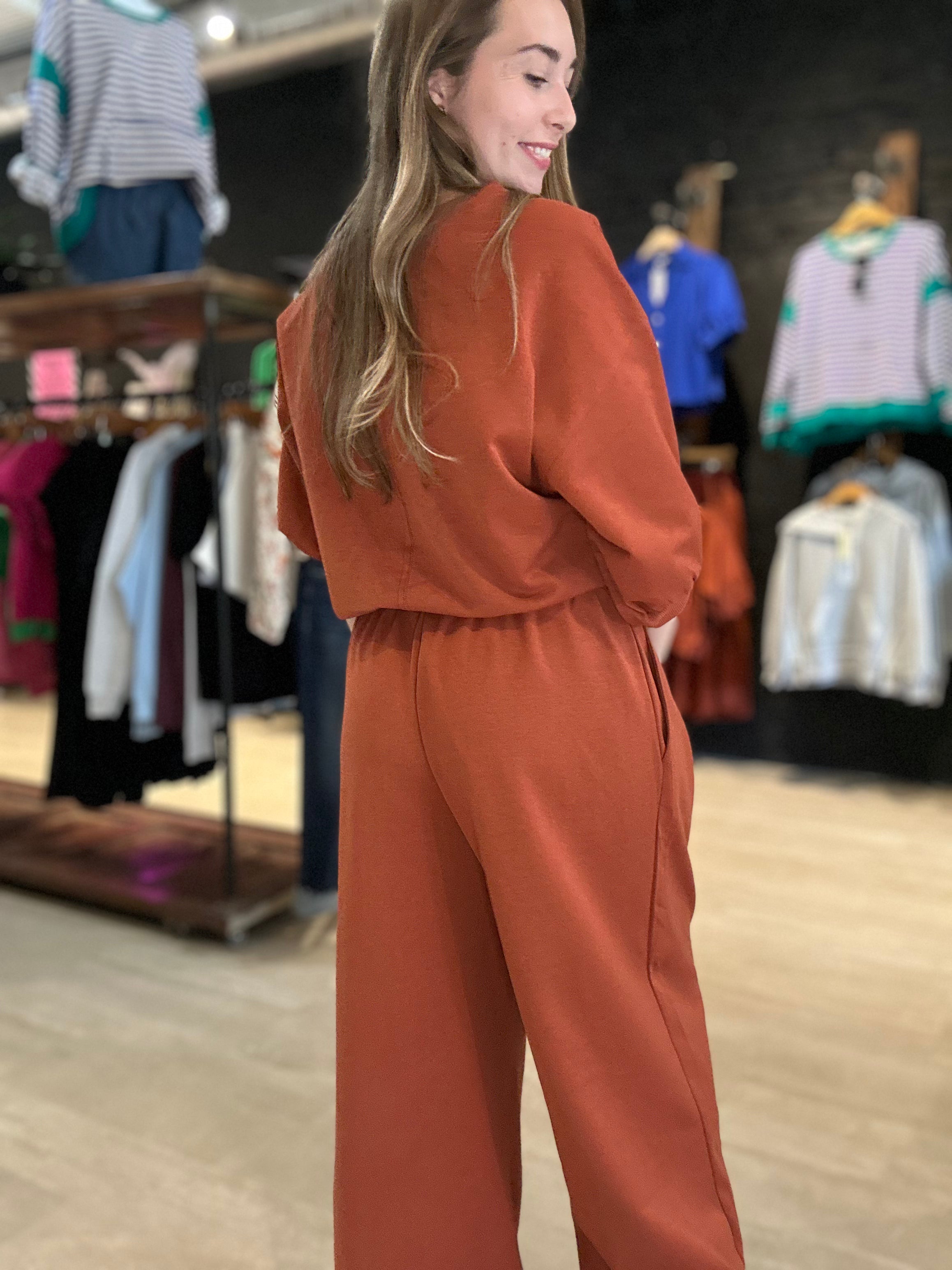 Trista Rust Drawstring Pants-pants-Glam-The Funky Zebra Ames, Women's Fashion Boutique in Ames, Iowa