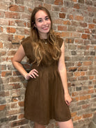 Lauren Brown Suede Mini Dress-Dresses-Glam-The Funky Zebra Ames, Women's Fashion Boutique in Ames, Iowa