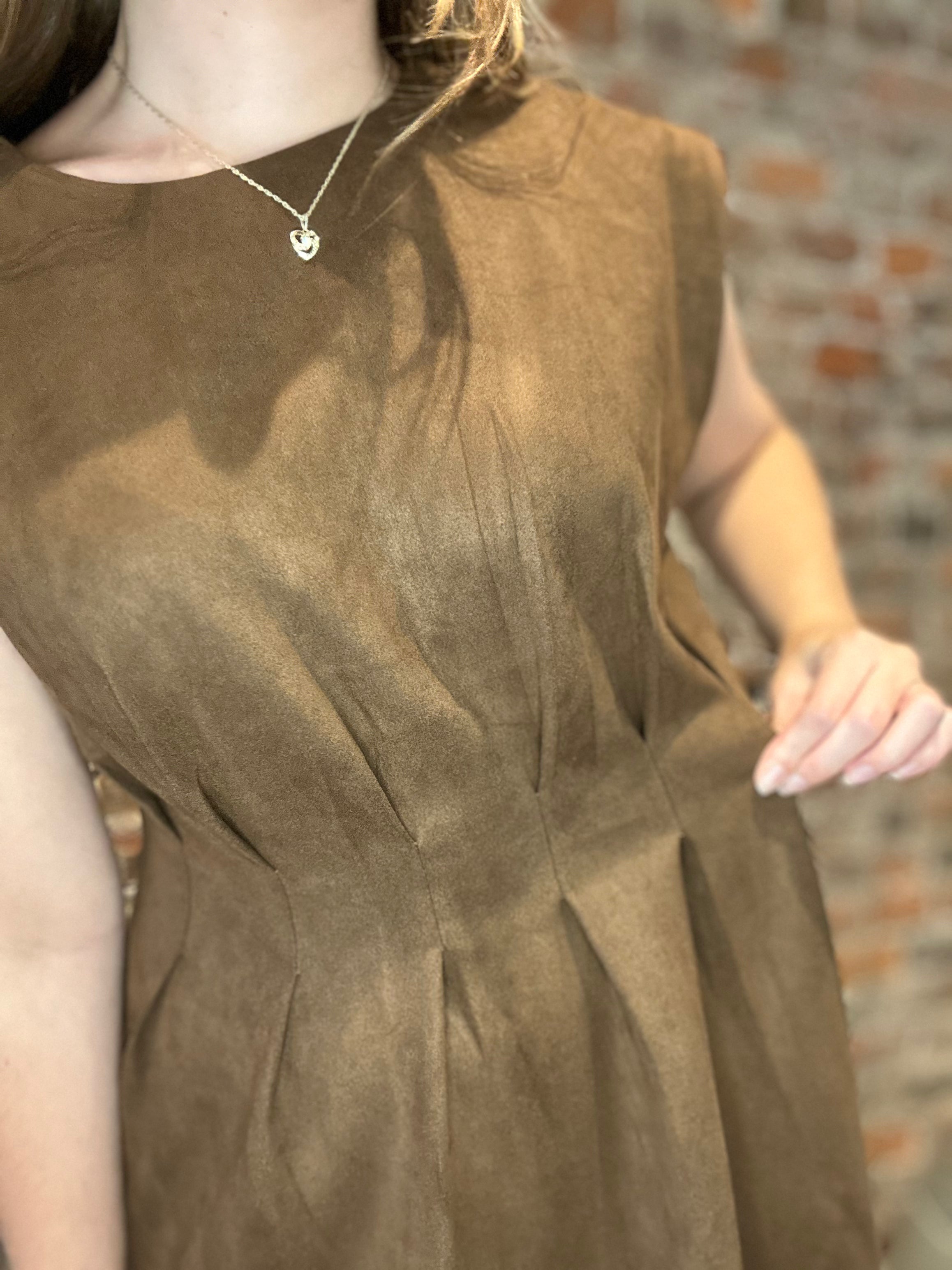 Lauren Brown Suede Mini Dress-Dresses-Glam-The Funky Zebra Ames, Women's Fashion Boutique in Ames, Iowa