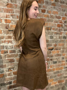 Lauren Brown Suede Mini Dress-Dresses-Glam-The Funky Zebra Ames, Women's Fashion Boutique in Ames, Iowa