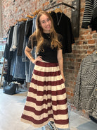 Hannah Brown Striped A Line Pleated Skirt-skirt-Glam-The Funky Zebra Ames, Women's Fashion Boutique in Ames, Iowa