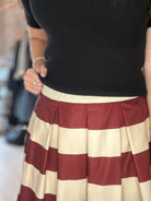Hannah Brown Striped A Line Pleated Skirt-skirt-Glam-The Funky Zebra Ames, Women's Fashion Boutique in Ames, Iowa