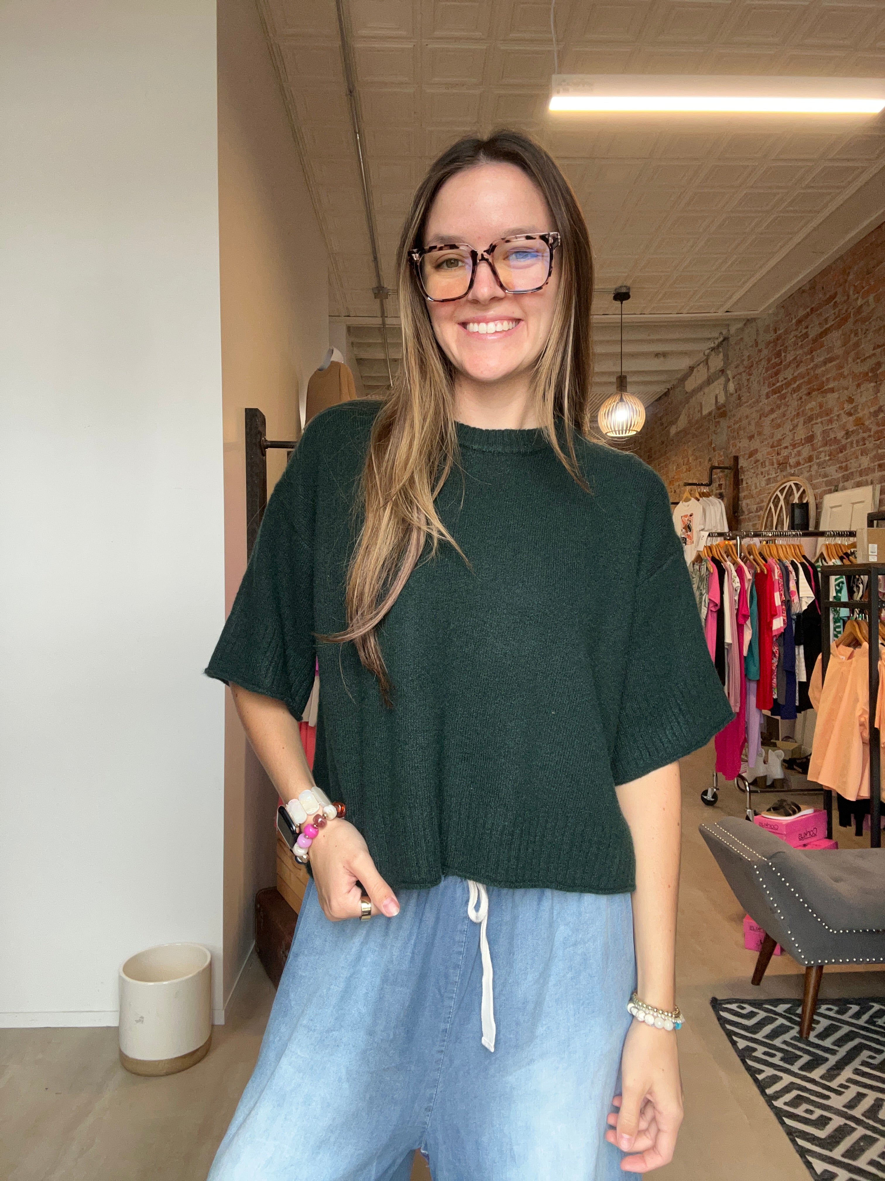 Boxy Drop Shoulder Short Sleeve Sweater-Short Sleeves-Molly Bracken-The Funky Zebra Ames, Women's Fashion Boutique in Ames, Iowa