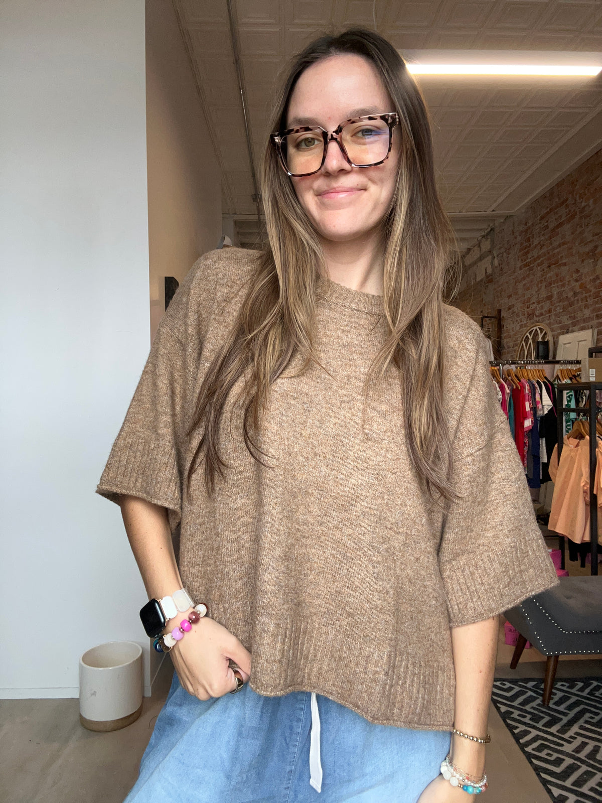 Boxy Drop Shoulder Short Sleeve Sweater-Short Sleeves-Molly Bracken-The Funky Zebra Ames, Women's Fashion Boutique in Ames, Iowa