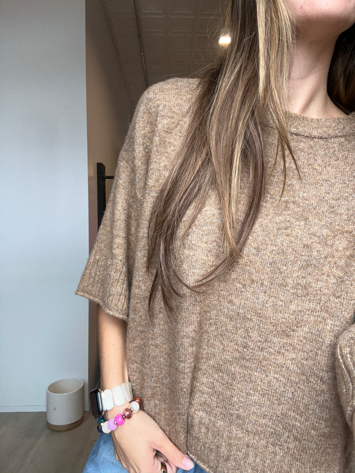 Boxy Drop Shoulder Short Sleeve Sweater-Short Sleeves-Molly Bracken-The Funky Zebra Ames, Women's Fashion Boutique in Ames, Iowa