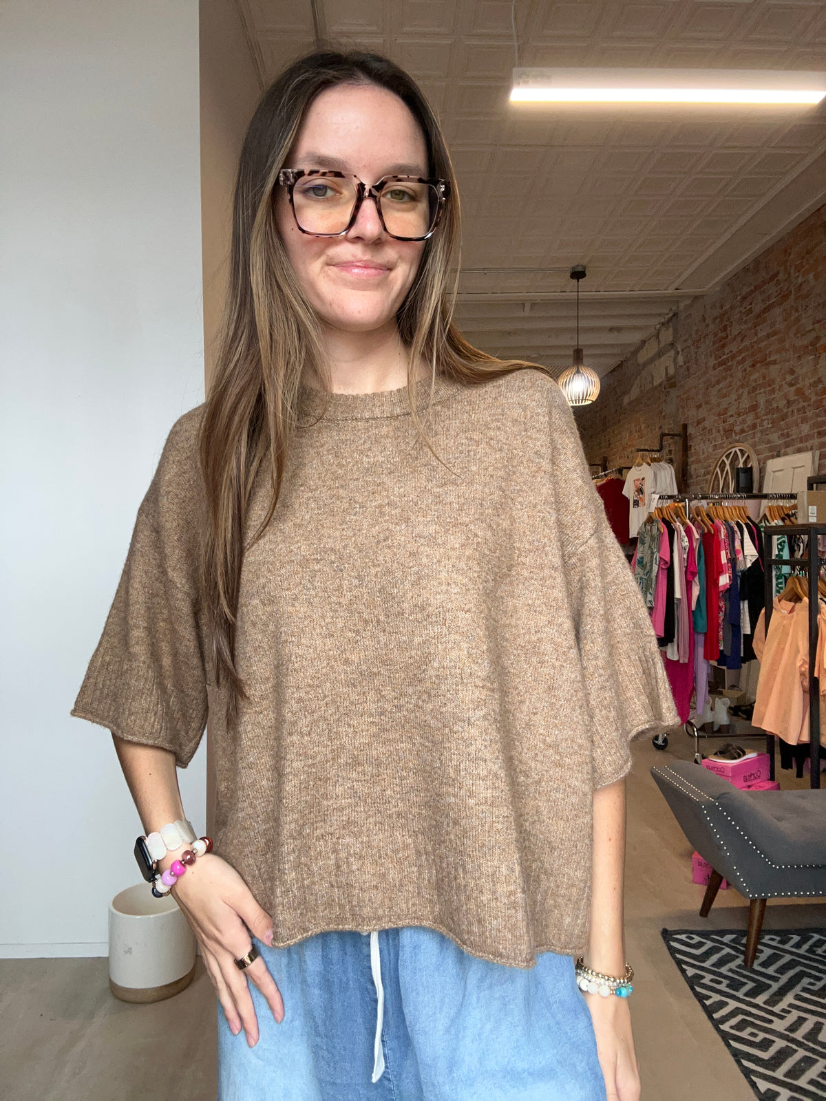 Boxy Drop Shoulder Short Sleeve Sweater-Short Sleeves-Molly Bracken-The Funky Zebra Ames, Women's Fashion Boutique in Ames, Iowa