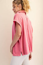 Margot Washed Polo Top-apparel-Rae Mode-The Funky Zebra Ames, Women's Fashion Boutique in Ames, Iowa