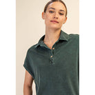 Margot Washed Polo Top-apparel-Rae Mode-The Funky Zebra Ames, Women's Fashion Boutique in Ames, Iowa